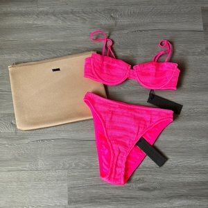 Pink thread swimsuit set with bonus bag.